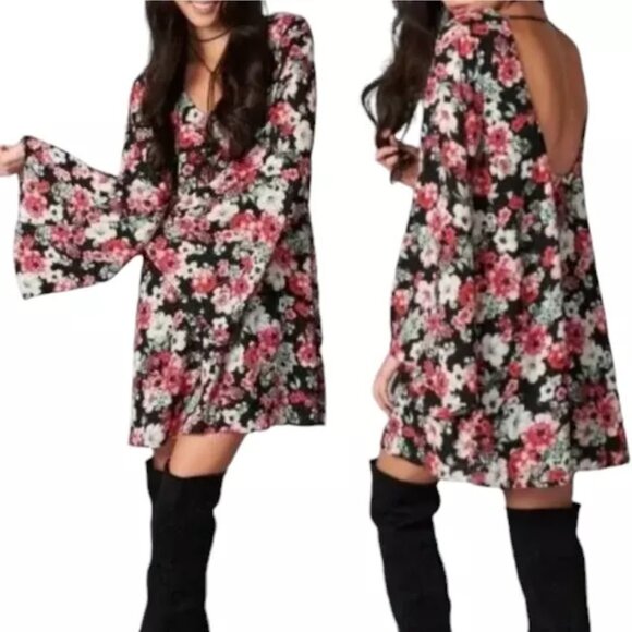 SHOW ME YOUR MUMU Gabby Low Back Dress, Red Pink Floral Flowy Bohemian Casual, S - Picture 1 of 16
